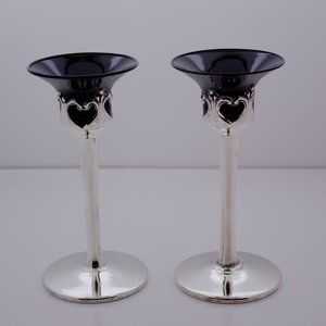 Victorian .925 Sterling Silver Clad with Black Glass Goth Candle Holder